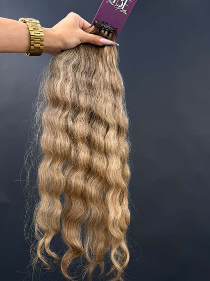 PRE BONDED STRIPS VIRGIN SLAVIC BROWN WAVY 54cm : 59g