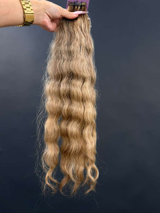 PRE BONDED STRIPS VIRGIN SLAVIC BROWN WAVY 54cm : 59g