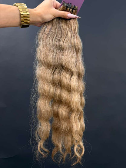 PRE BONDED STRIPS VIRGIN SLAVIC BROWN WAVY 54cm : 59g