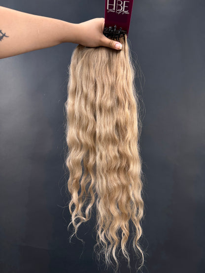 PRE BONDED STRIPS VIRGIN SLAVIC BROWN WAVY 55cm : 77g