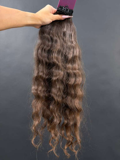 PRE-BONDED VIRGIN SLAVIC DEEP WAVE/CURLY 52cm : 87g
