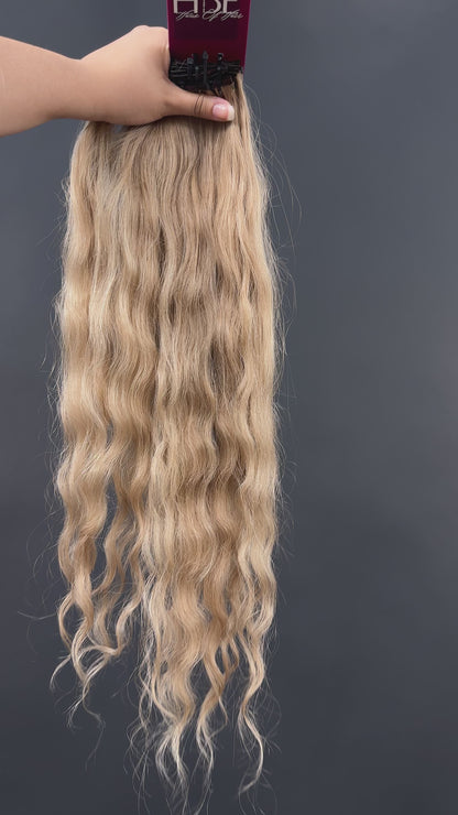 PRE BONDED STRIPS VIRGIN SLAVIC BROWN WAVY 55cm : 77g